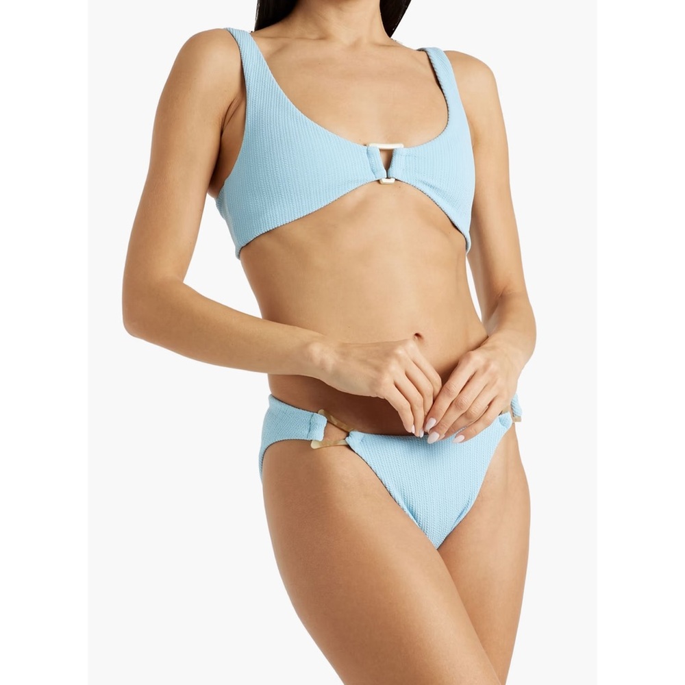 Jonathan Simkhai Swim Horizon Blue Textured Bikini Bra Top stretch seersucker
